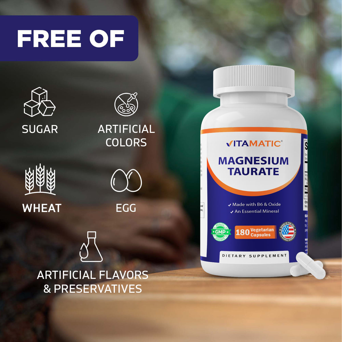 Magnesium Taurate with B6, 180 Veg Capsules