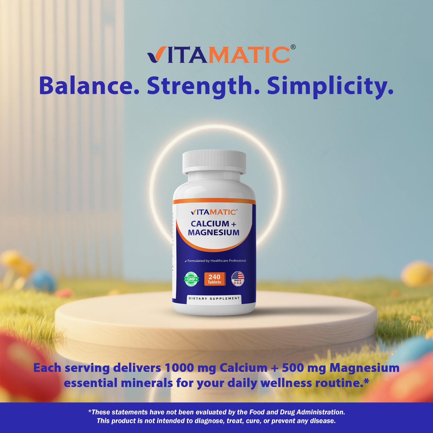 Vitamatic Calcium Magnesium Complex - 1000mg Calcium, 500mg Magnesium – 240 Tablets