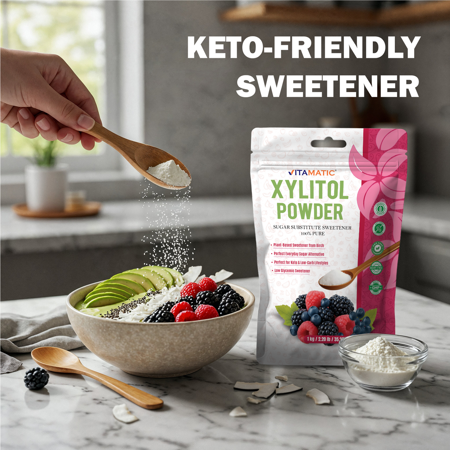Xylitol Pure Powder 1 KG (2.2 lb) – 100% Pure Birch Derived Sweetener