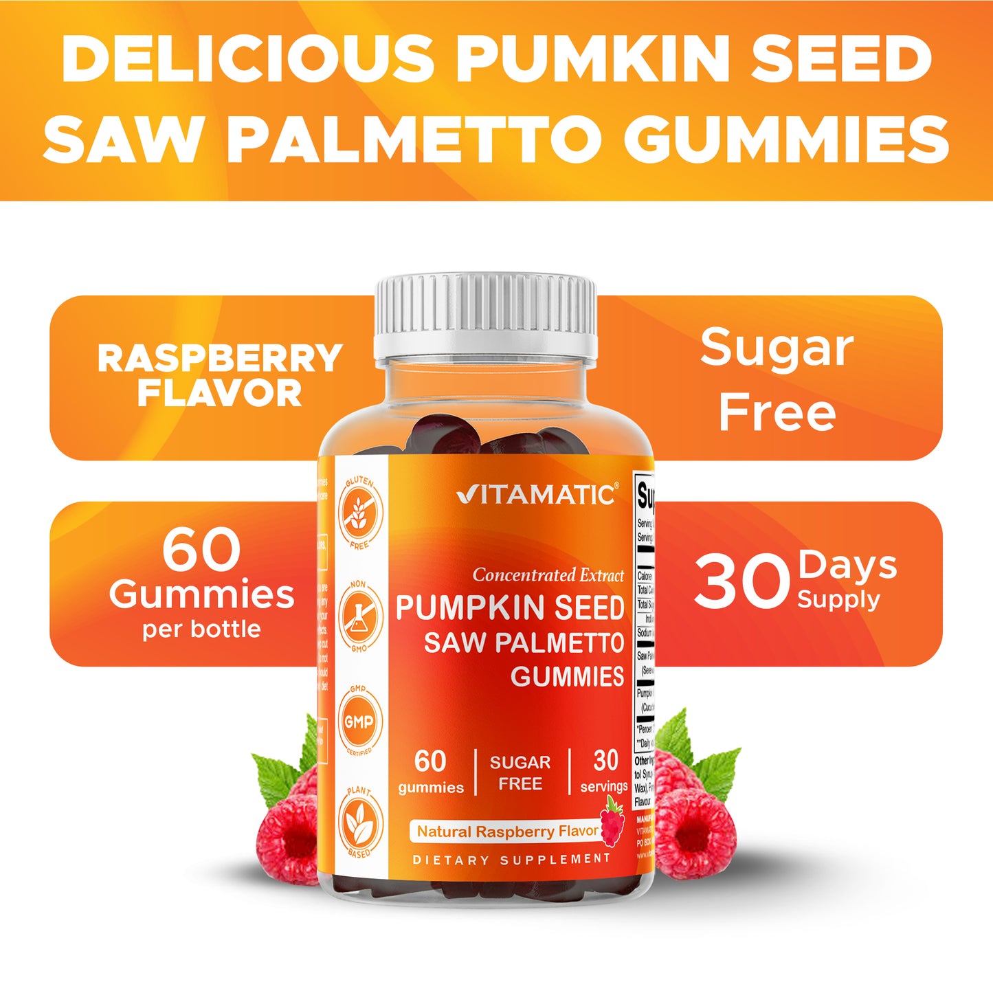 Vitamatic Pumpkin Seed 20:1 Extract Gummies, Sugar Free, 60ct