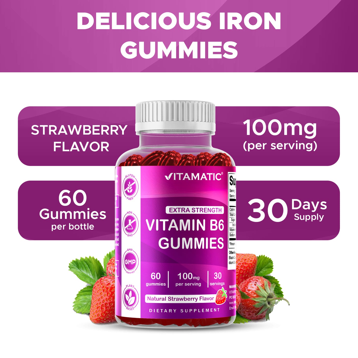 Vitamin B6 100mg - Strawberry Flavor - 60 Gummies