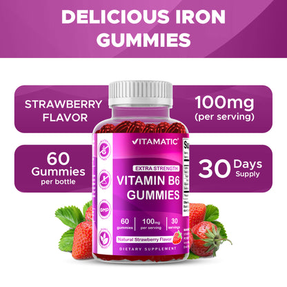 Vitamin B6 100mg - Strawberry Flavor - 60 Gummies