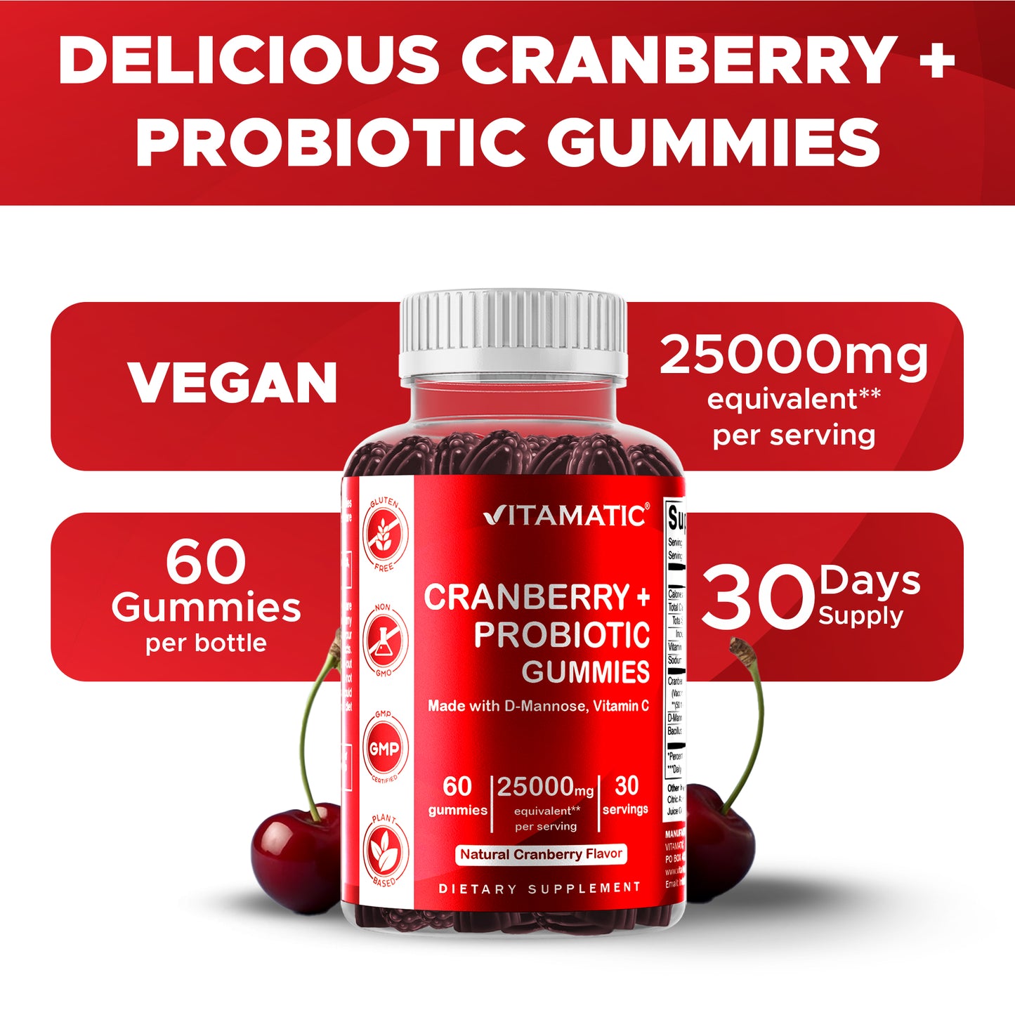 Cranberry with Probiotics 25000mg 60 Vegan Gummies