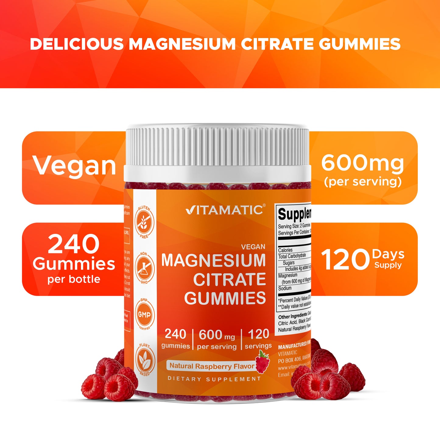 Magnesium Citrate Gummies 600mg per Serving - 240 Count