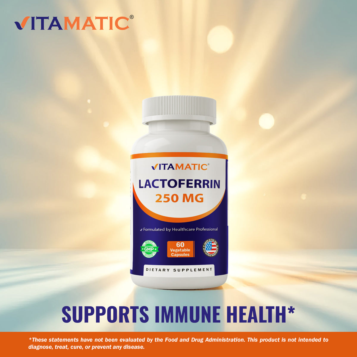 Vitamatic Lactoferrin 250mg Supplement, 60 Veg Capsules