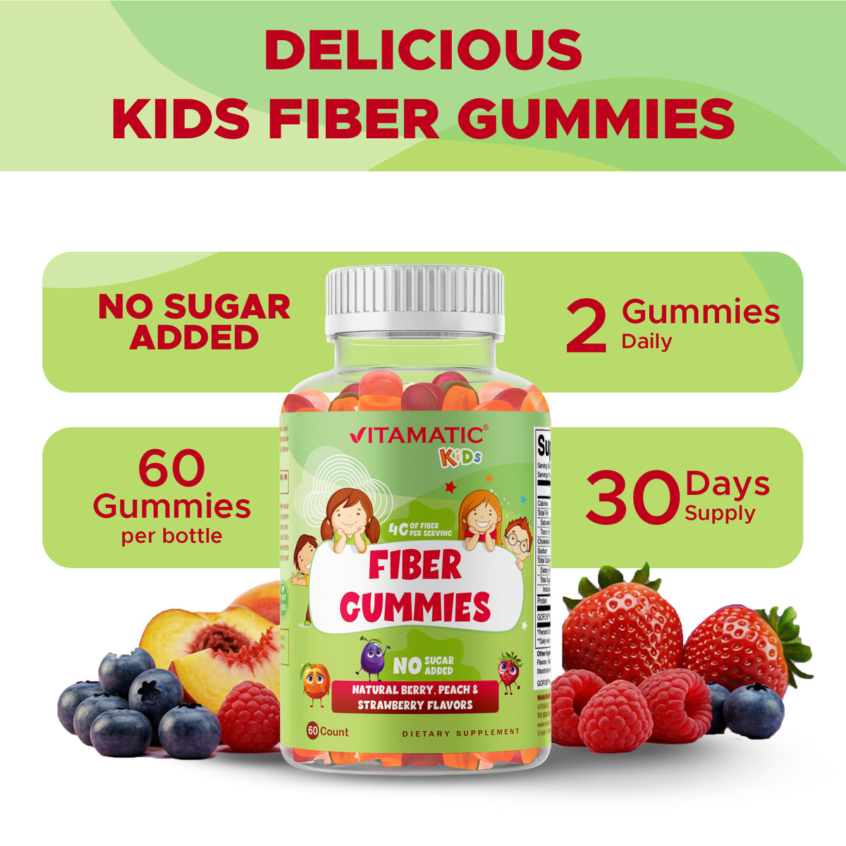 Kids Fiber Prebiotic Gummies, 60 Gummies
