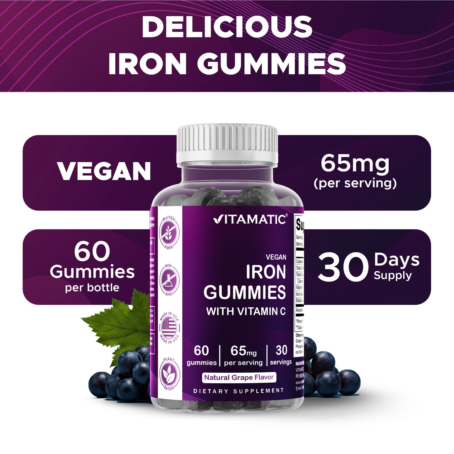 Iron 65mg with Vitamin C - 60 Gummies