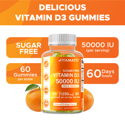 Sugar Free Vitamin D3 50000 IU Pectin Based - 60 Gummies