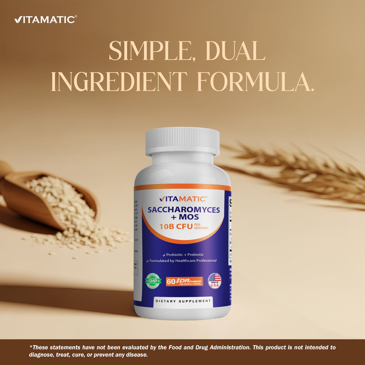 Saccharomyces Boulardii Probiotic 10B per Serving + Yeast Extract 300 mg- 60 DR Capsules