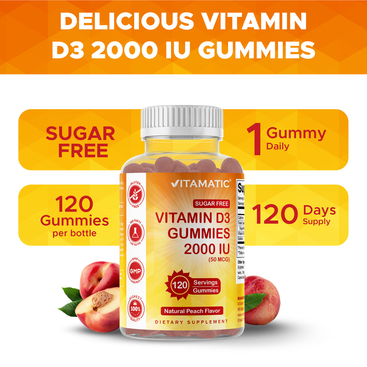 Sugar-Free Vitamin D3 2000 IU, 120 Gummies