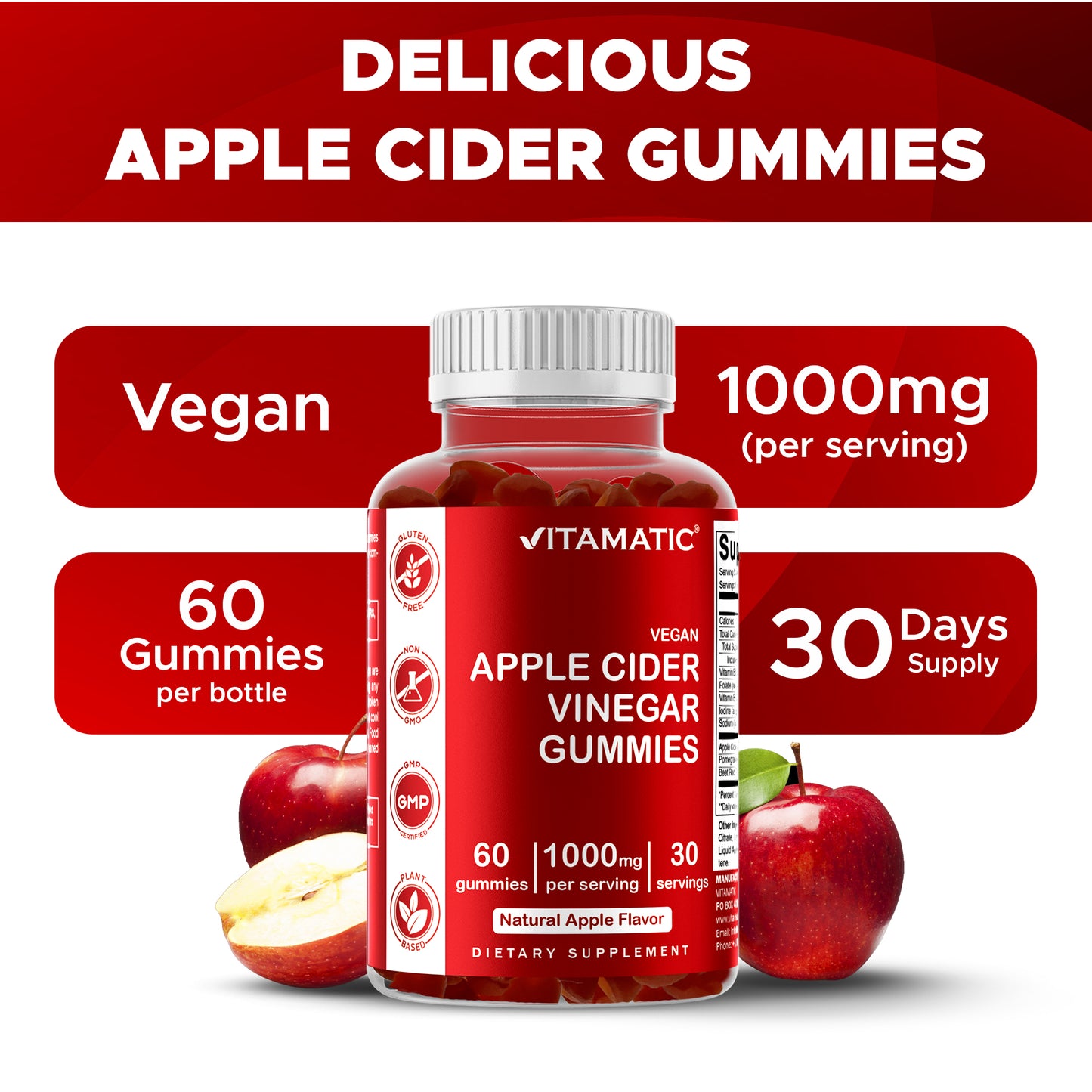 Apple Cider Vinegar  1000mg 60 Vegan Gummies