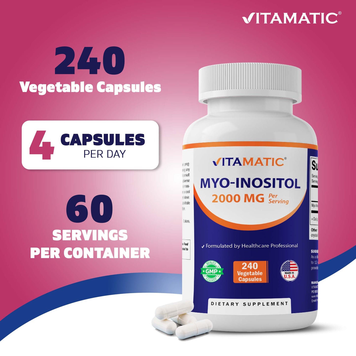 Myo-Inositol 2000 mg Per Serving – 240 Vegetable Capsules