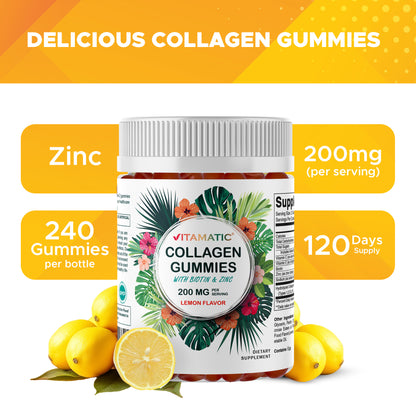 Hydrolyzed Collagen Gummies with Vitamin C, Zinc and Biotin, 200 mg per serving - 240 Gummies