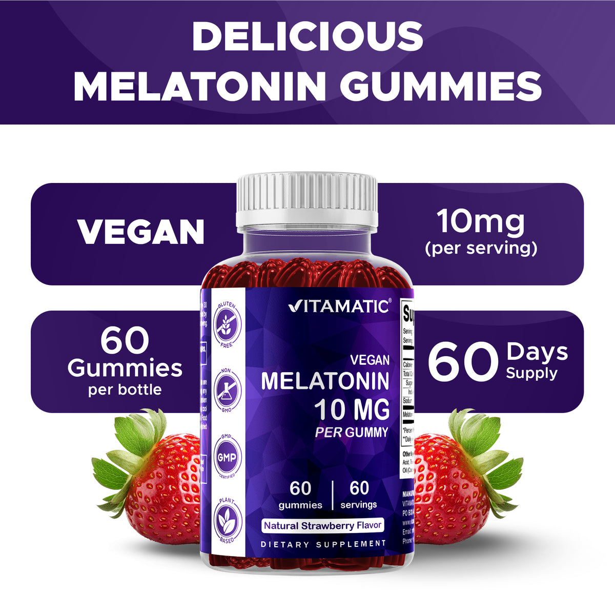 Vitamatic Melatonin 10mg Vegan Gummies, 60 Gummies