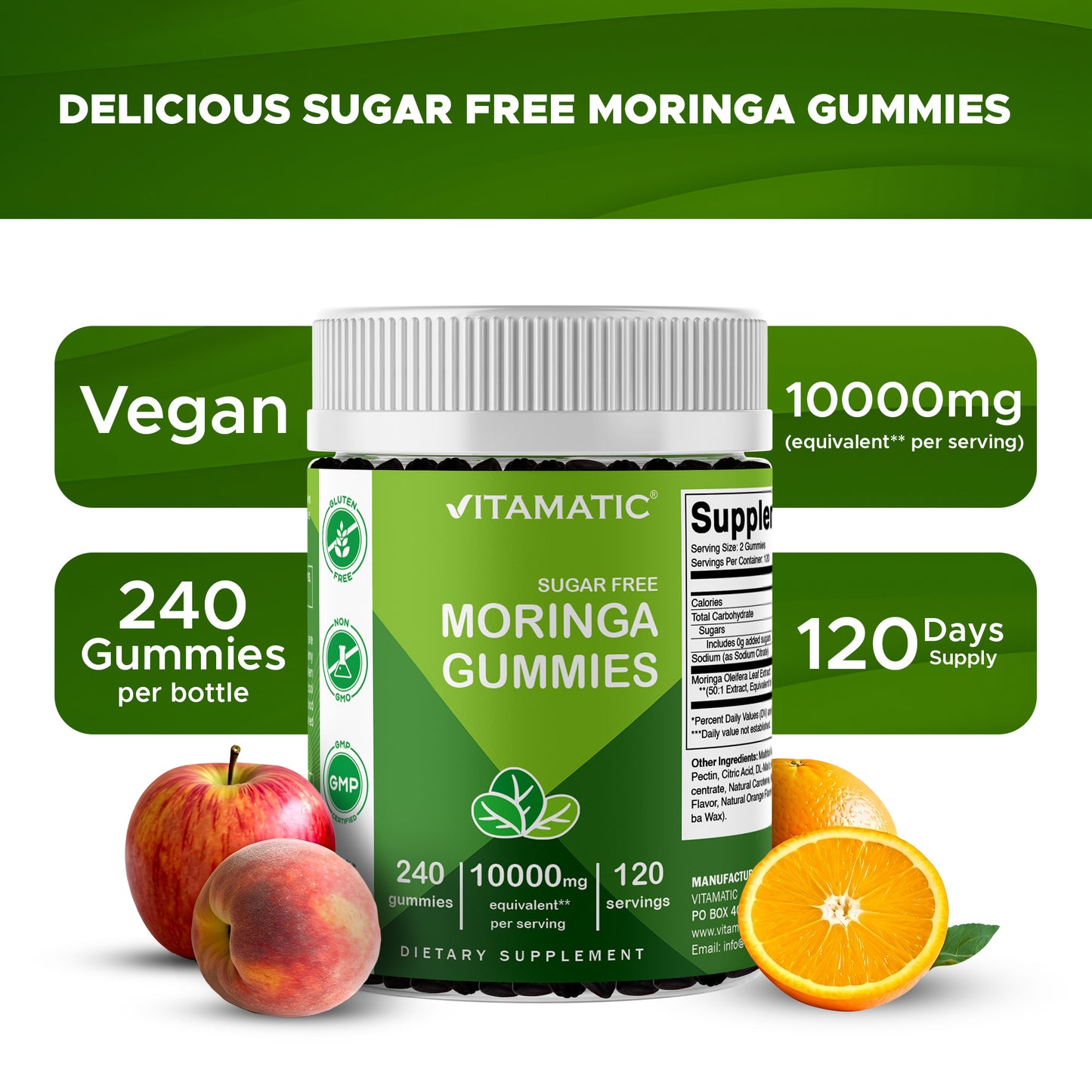 Vitamatic | Moringa 10000 mg Equivalent | 240 Gummies