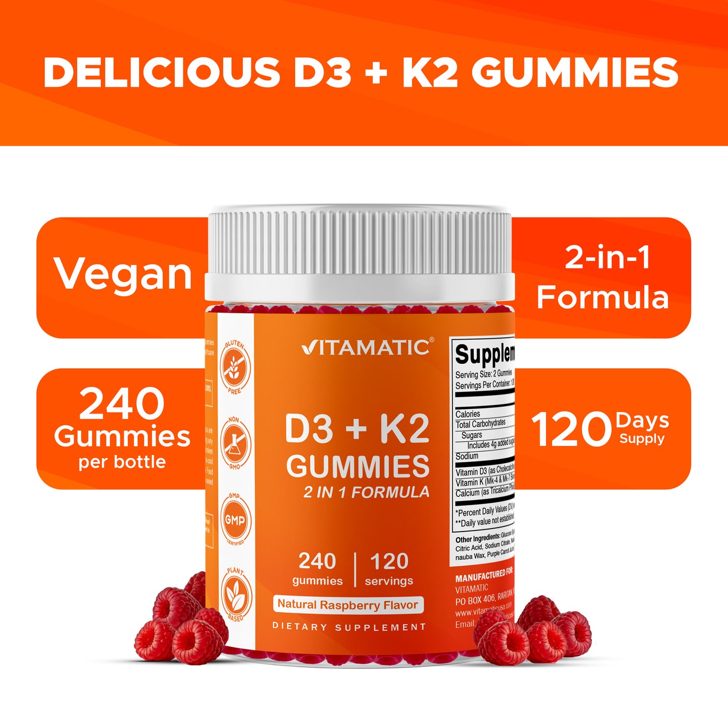 Vitamin D3 K2 with Calcium Gummies - 240 Count