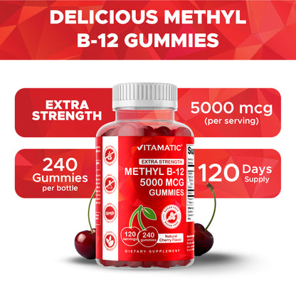 Extra Strength Vitamin B12 5000 mcg (Methyl B12) Gummies - 240 Count