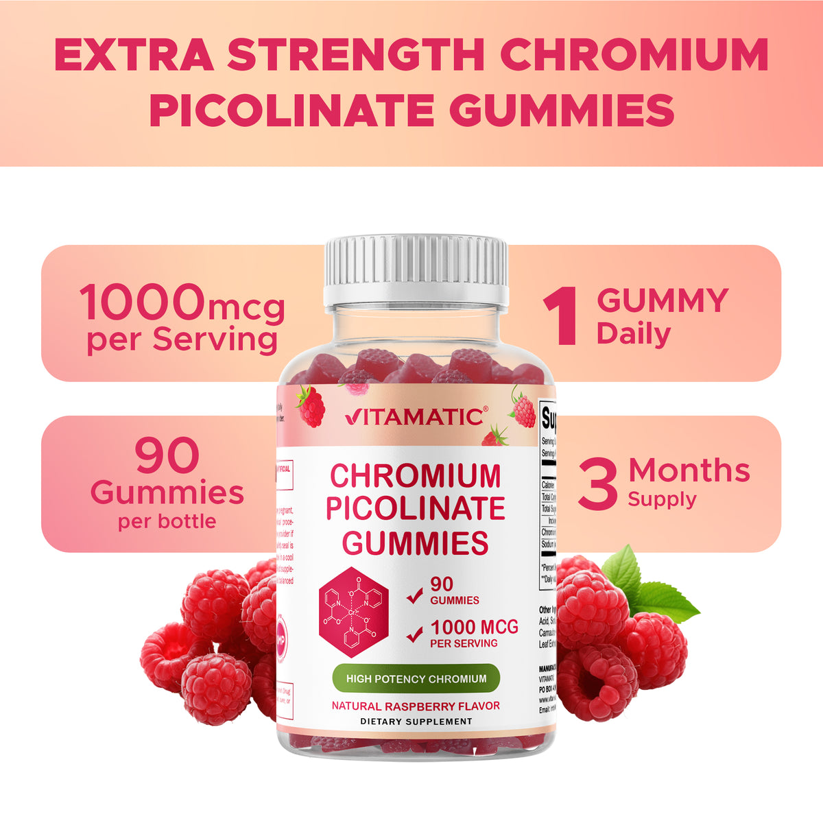 Vitamatic Chromium Picolinate 1000 mcg Per Serving Gummies, 90 Count