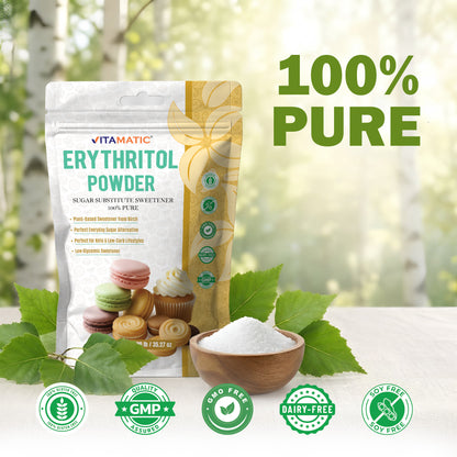 Erythritol Powder 1 kg (2.2 lb) - 100% Pure Sugar Substitute Sweetener – Non-GMO, Gluten Free