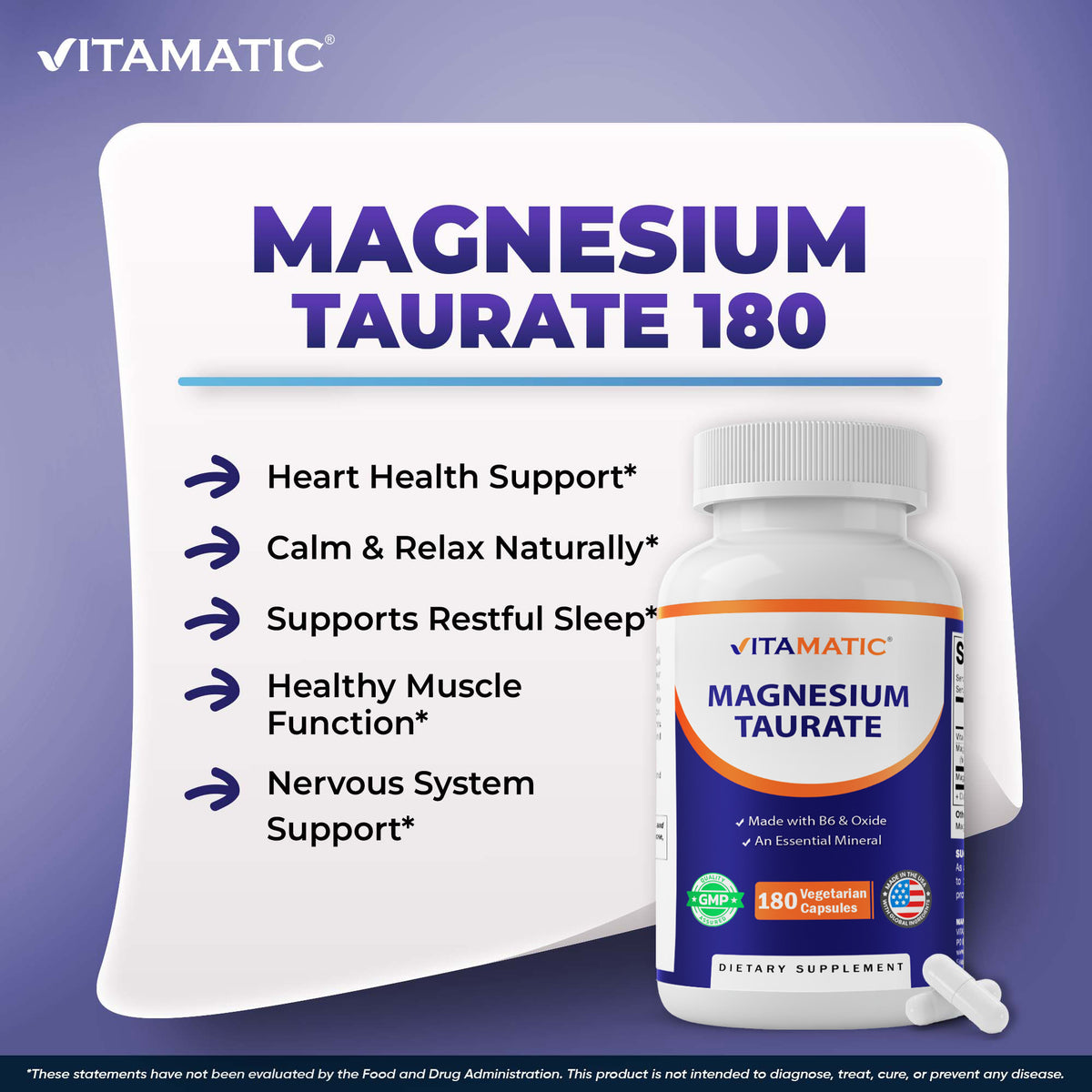 Magnesium Taurate with B6, 180 Veg Capsules