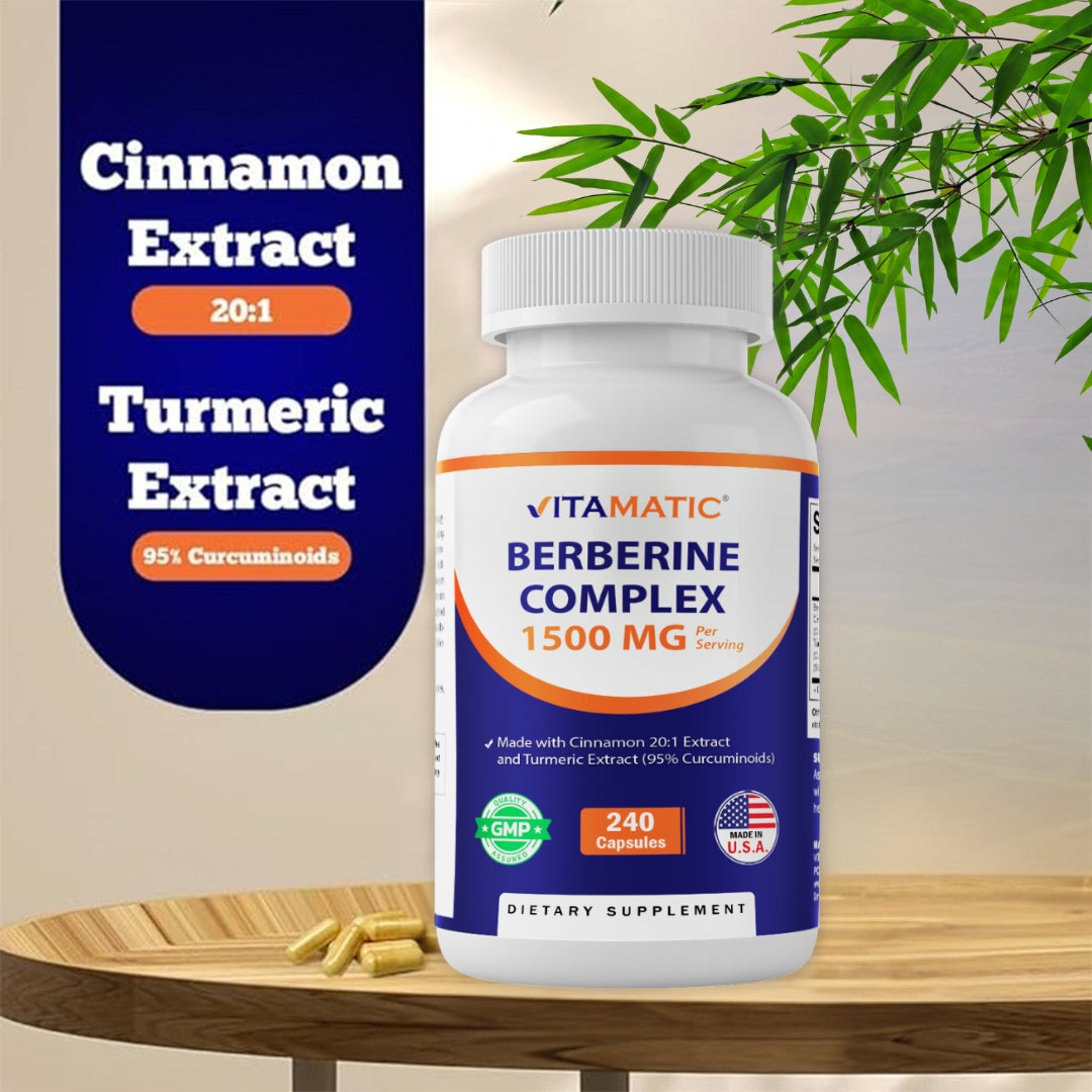 Vitamatic Berberine & Ceylon Cinnamon – Plant-Based Botanical Extract Capsules – Vegetarian, Non-GMO, Gluten-Free – Concentrated Herbal Supplement – 240 Count