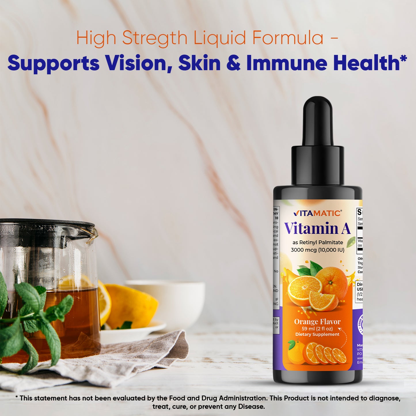 Vitamin A Liquid Drops 10000 IU (3000 mcg) as Retinyl Palmitate - 2 FL OZ (59 ml)