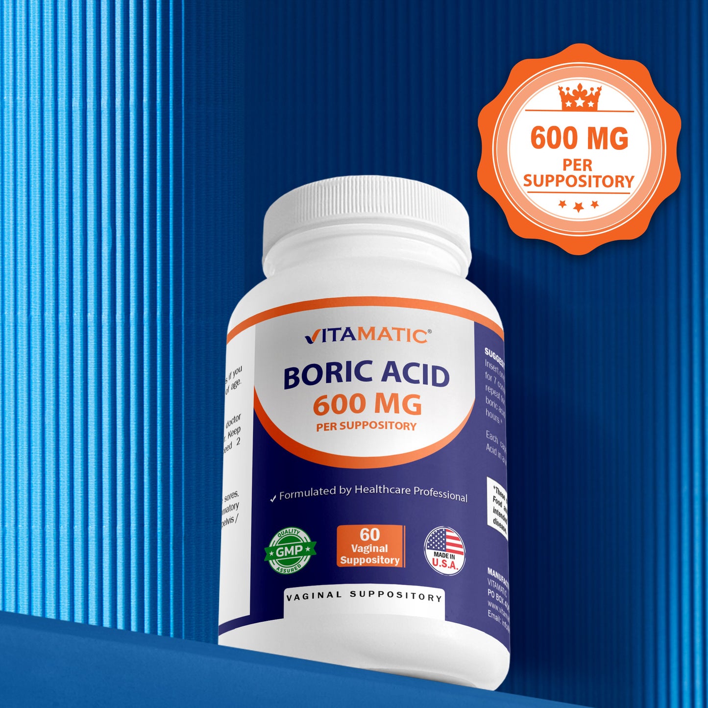 Boric Acid 600mg - 60 Vaginal Suppository