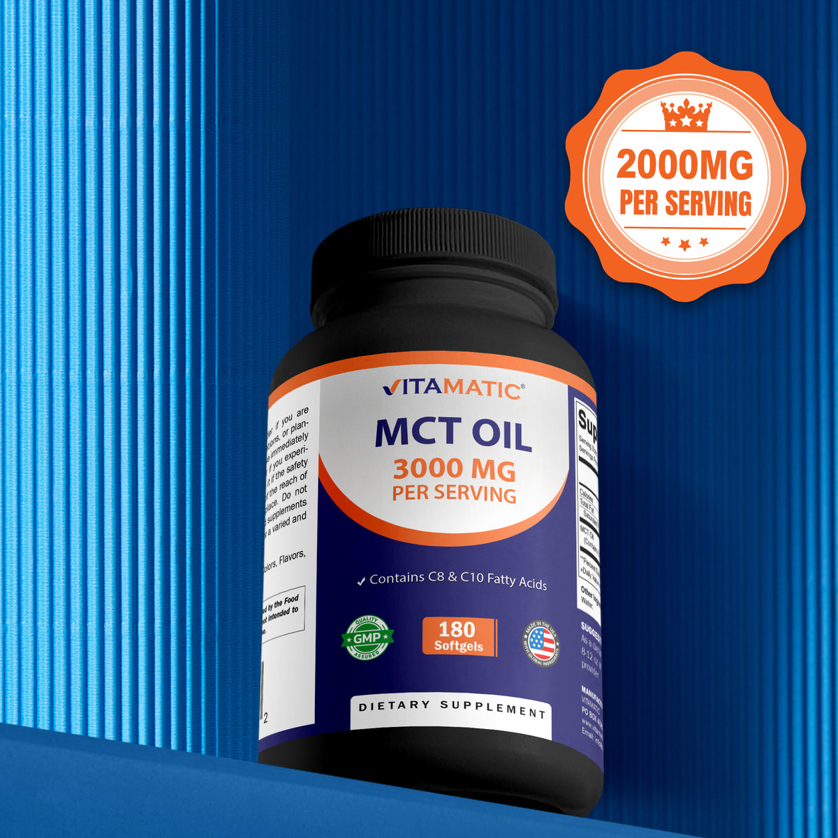 MCT Oil 3000mg per Serving, 180 Softgels