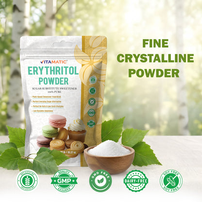 Erythritol Powder 1 kg (2.2 lb) - 100% Pure Sugar Substitute Sweetener – Non-GMO, Gluten Free