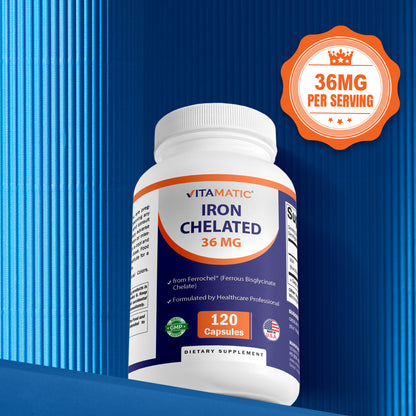 Chelated Iron 36 mg (from Ferrochel® Ferrous Bisglycinate Chelate) – 120 Veg Capsules