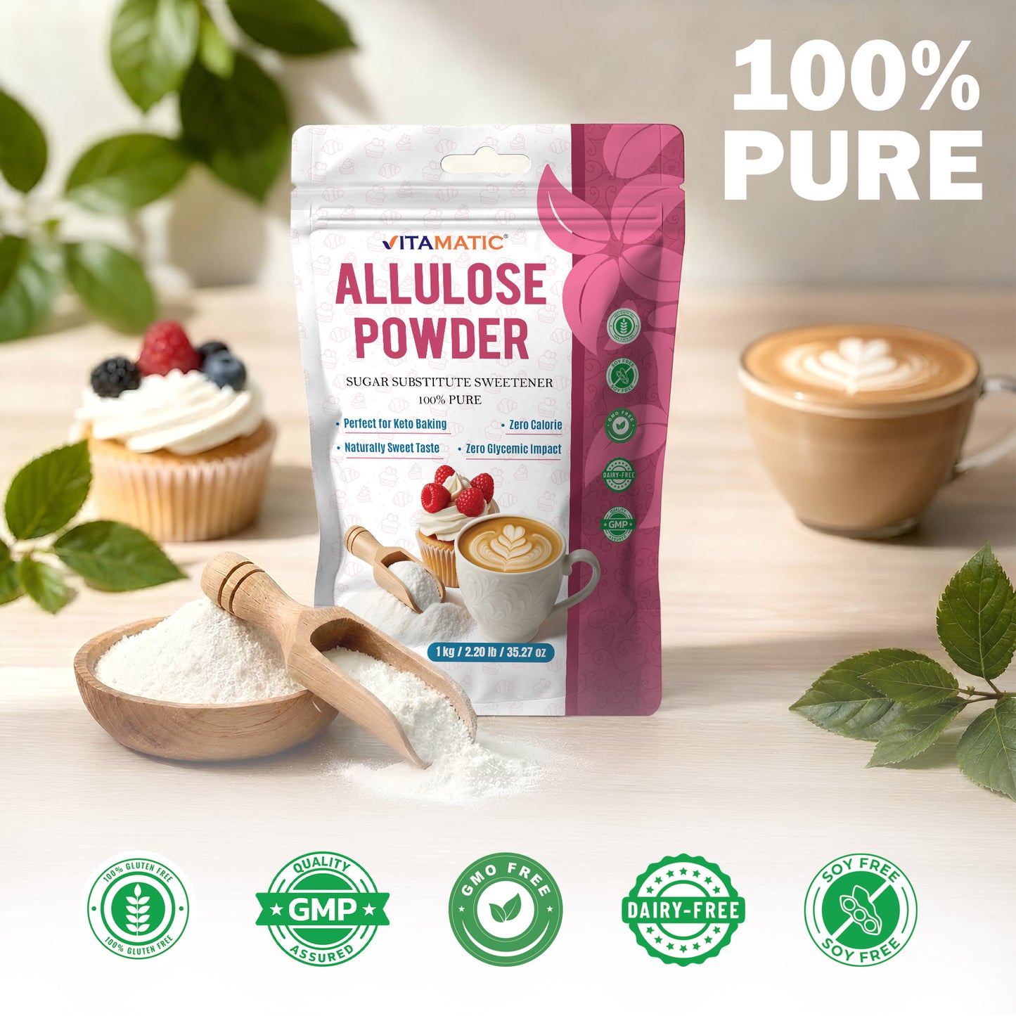 Allulose Powder 1 kg (2.2 lb) – Zero Calorie Sugar Substitute Sweetener – 1:1 Sugar Replacement