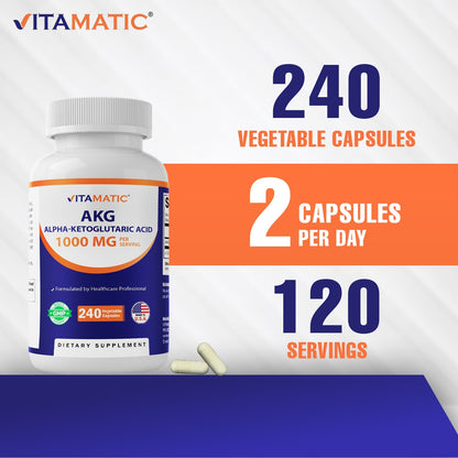 Alpha-Ketoglutaric Acid (AKG) 1000 mg Per Serving – 240 Veg Capsules