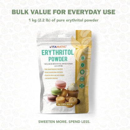 Erythritol Powder 1 kg (2.2 lb) - 100% Pure Sugar Substitute Sweetener – Non-GMO, Gluten Free