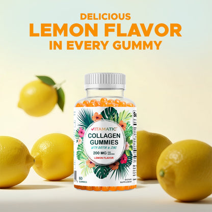 Hydrolyzed Collagen Gummies with Vitamin C, Zinc and Biotin, 200mg - 60 Gummies