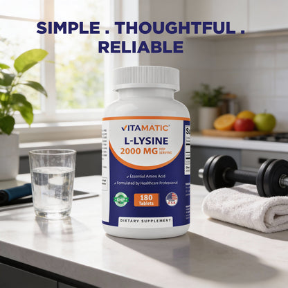L-Lysine 2000 mg Per Serving | 180 Tablets | Essential Amino Acid Supplement