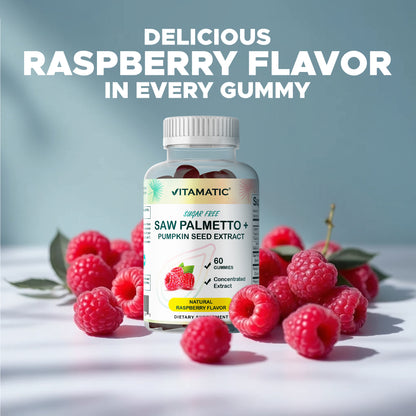 Vitamatic Saw Palmetto & Pumpkin Seed Gummies – Natural Raspberry Flavor – 60 Count
