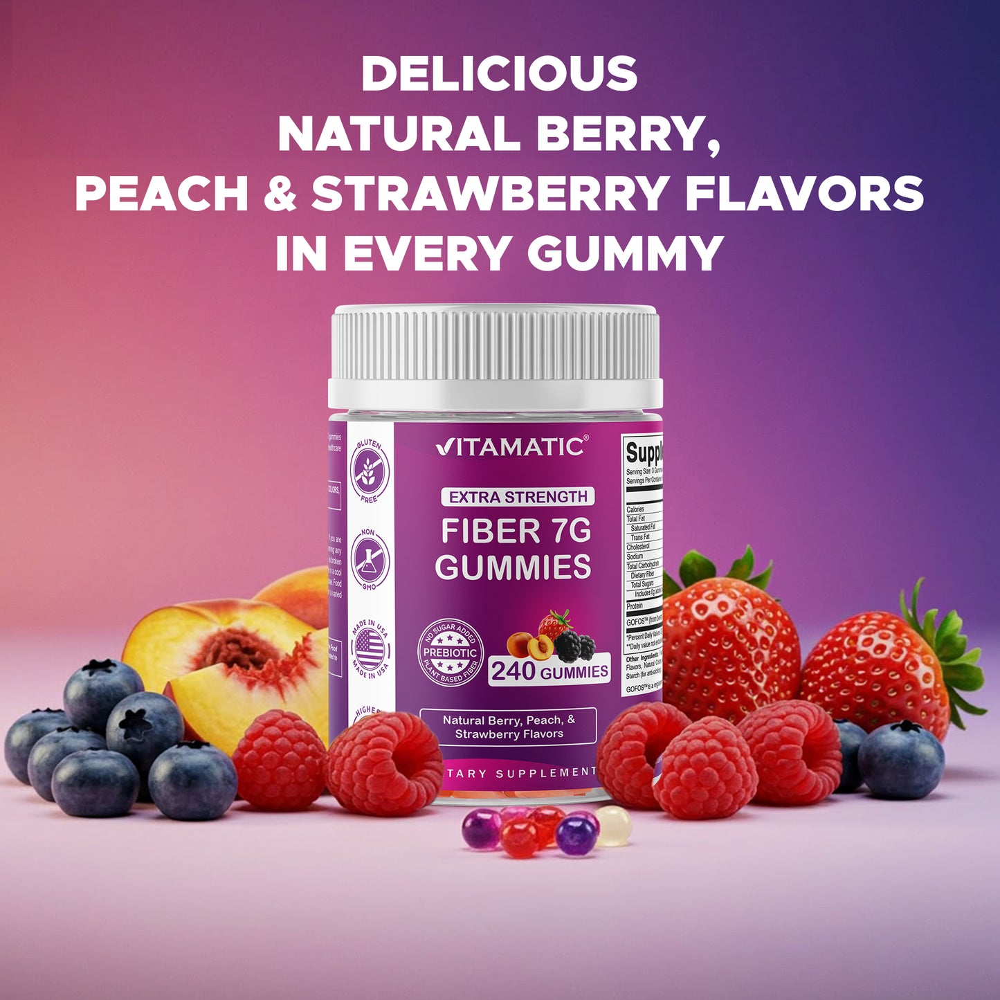 Prebiotic Fiber Gummies for Adults-  240 Pectin Based Gummies, Digestive Health & Regularity Support