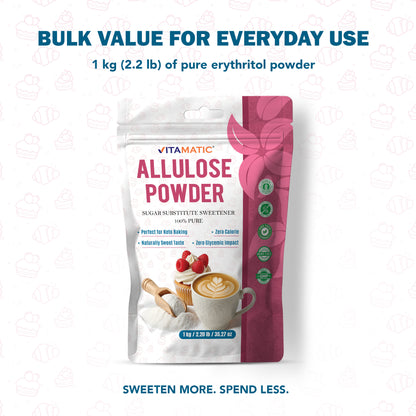 Allulose Powder 1 kg (2.2 lb) – Zero Calorie Sugar Substitute Sweetener – 1:1 Sugar Replacement