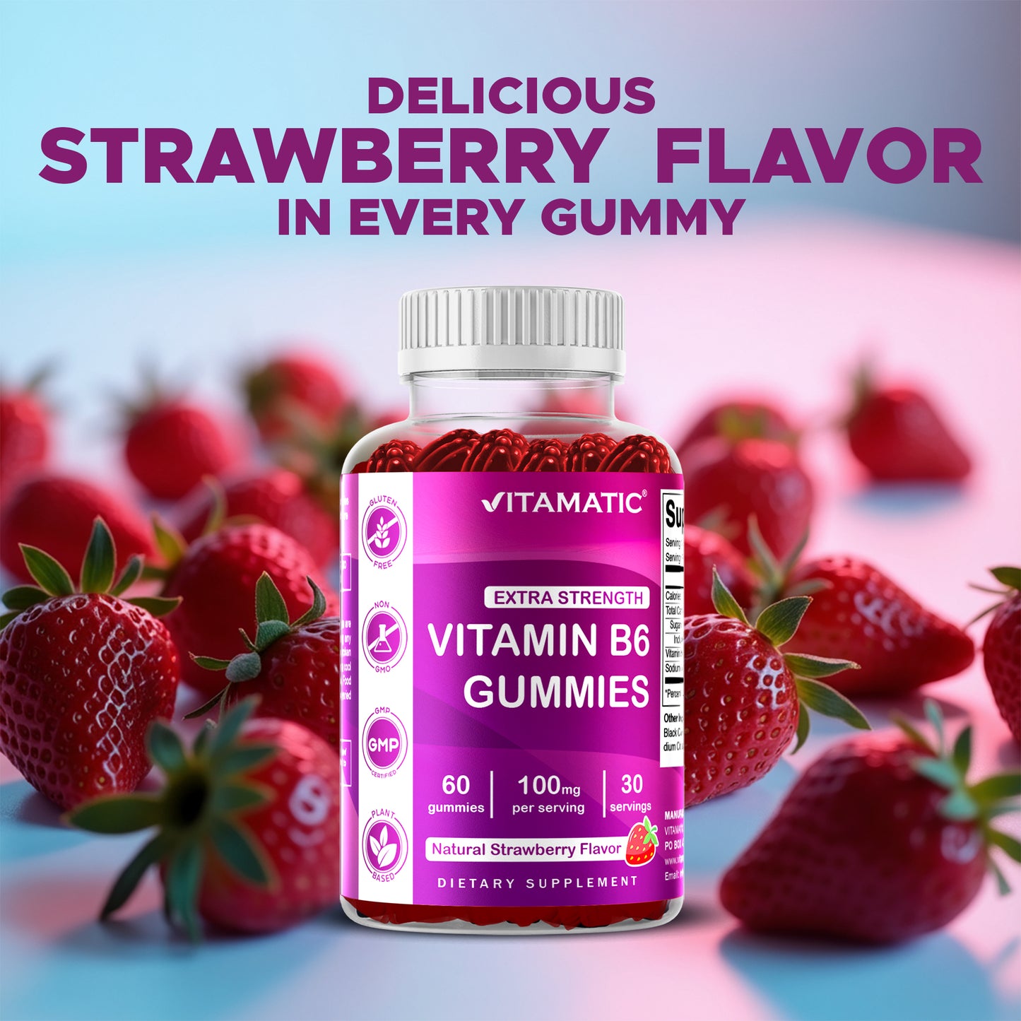 Vitamin B6 100mg - Strawberry Flavor - 60 Gummies