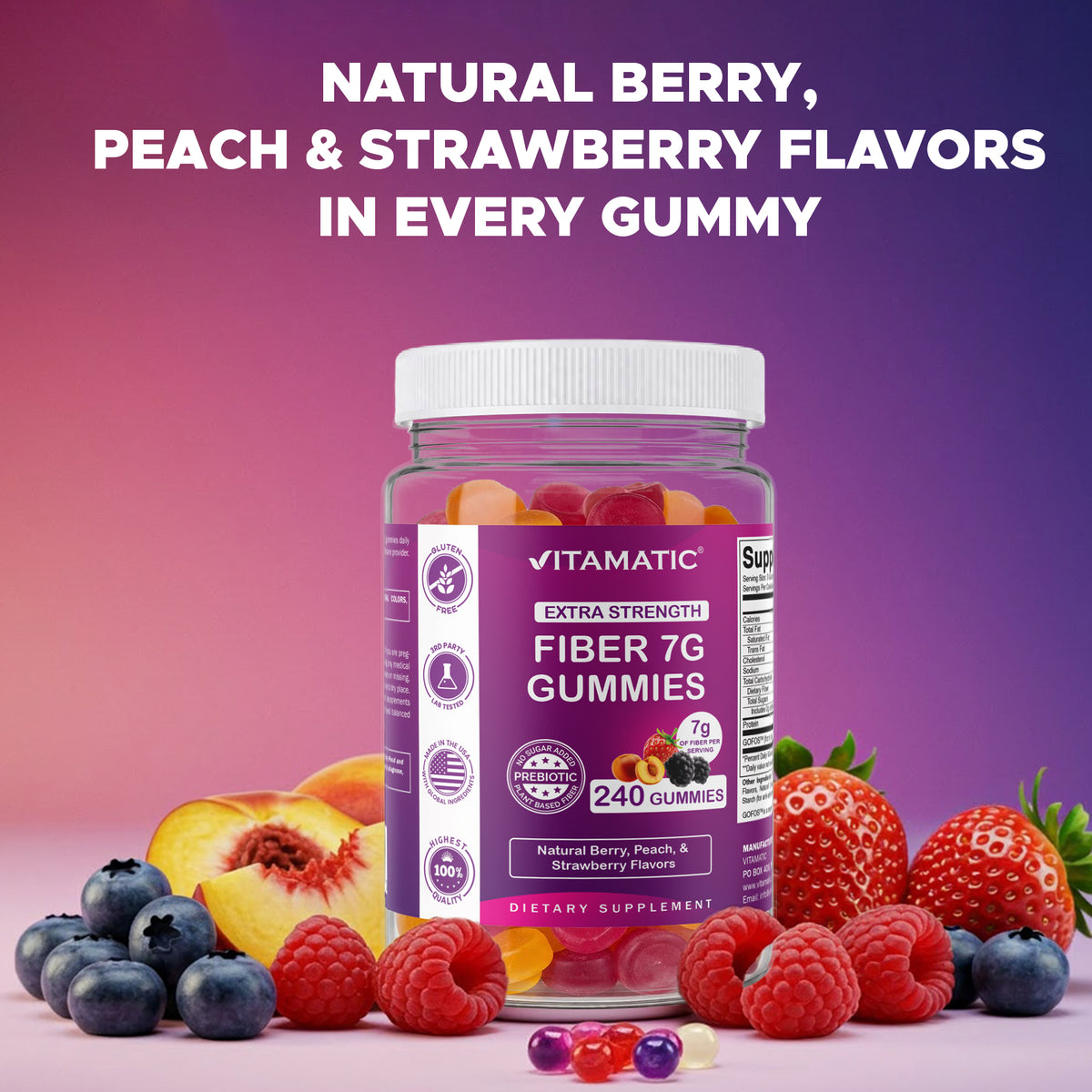 Vitamatic Prebiotic 7G Per Serving Fiber Gummies for Adults, 240 Count