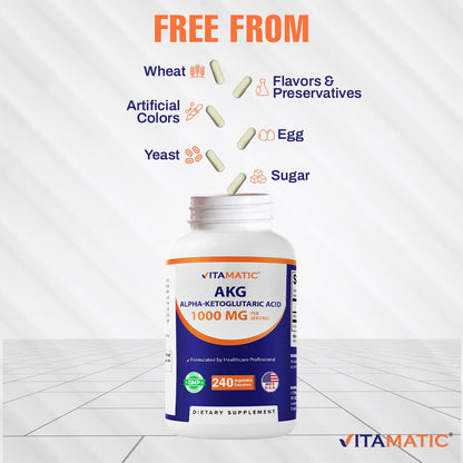 Alpha-Ketoglutaric Acid (AKG) 1000 mg Per Serving – 240 Veg Capsules