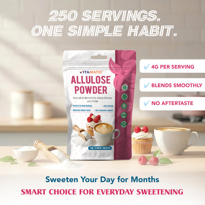 Allulose Powder 1 kg (2.2 lb) – Zero Calorie Sugar Substitute Sweetener – 1:1 Sugar Replacement
