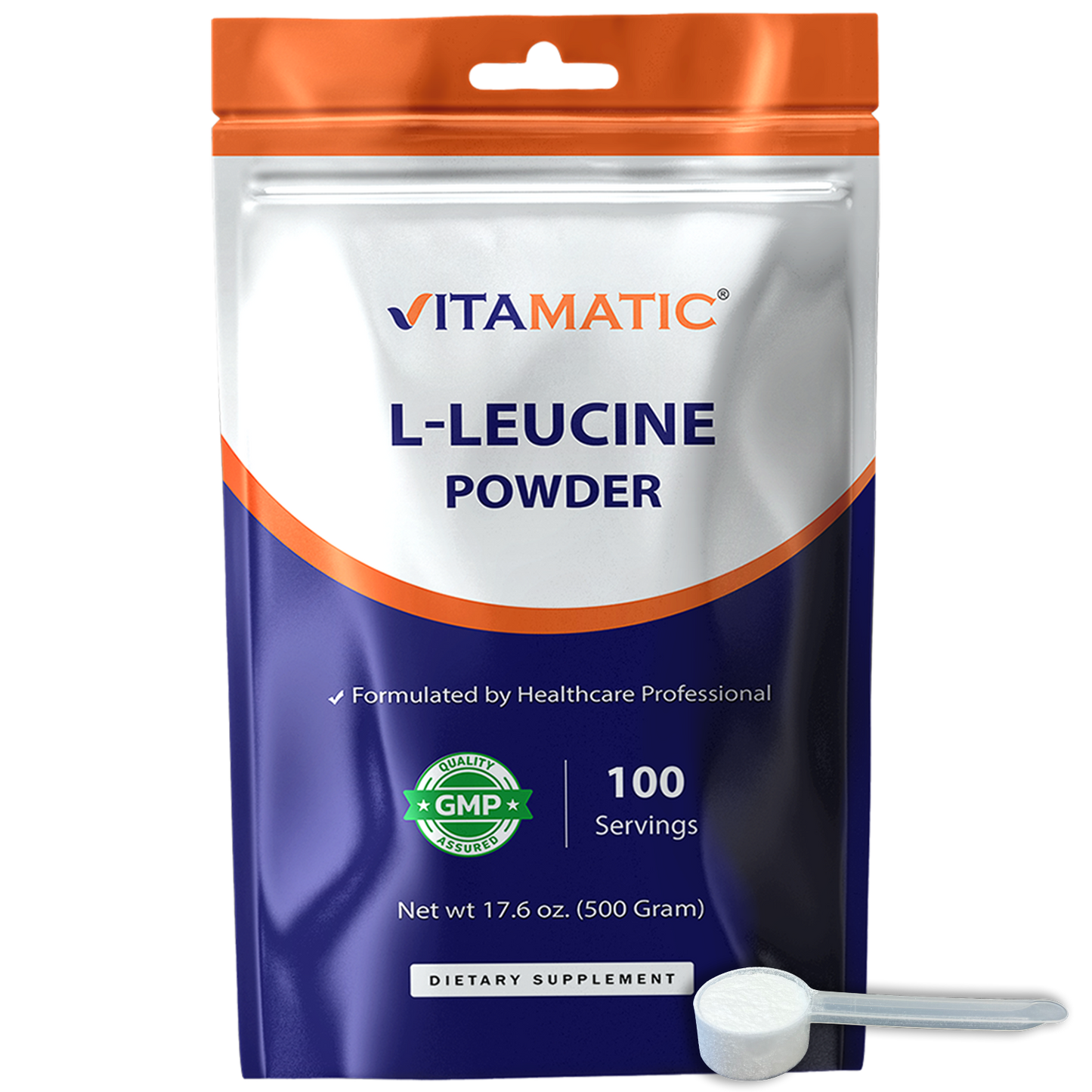 L-Leucine Powder 500g (17.6 oz), 5g Per Serving, 100 Servings Per Bag