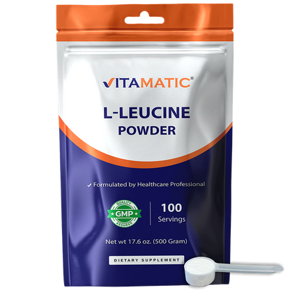 L-Leucine Powder 500g (17.6 oz), 5g Per Serving, 100 Servings Per Bag