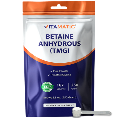 Betaine Anhydrous (TMG) Powder – 250 g (8.8 oz) – Pure Trimethylglycine
