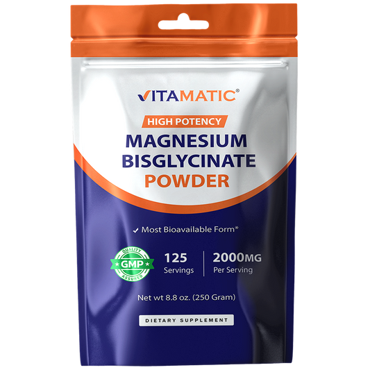 Vitamatic Magnesium (from Bisglycinate & Oxide) - Supports Muscle, Joint, and Heart Health 250 Grams - 125 Servings
