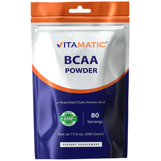 Vitamatic BCAA Powder – 2:1:1 Instantized Branched Chain Amino Acid – 6000 mg per Serving – L-Leucine, L-Isoleucine & L-Valine - 500 Gram