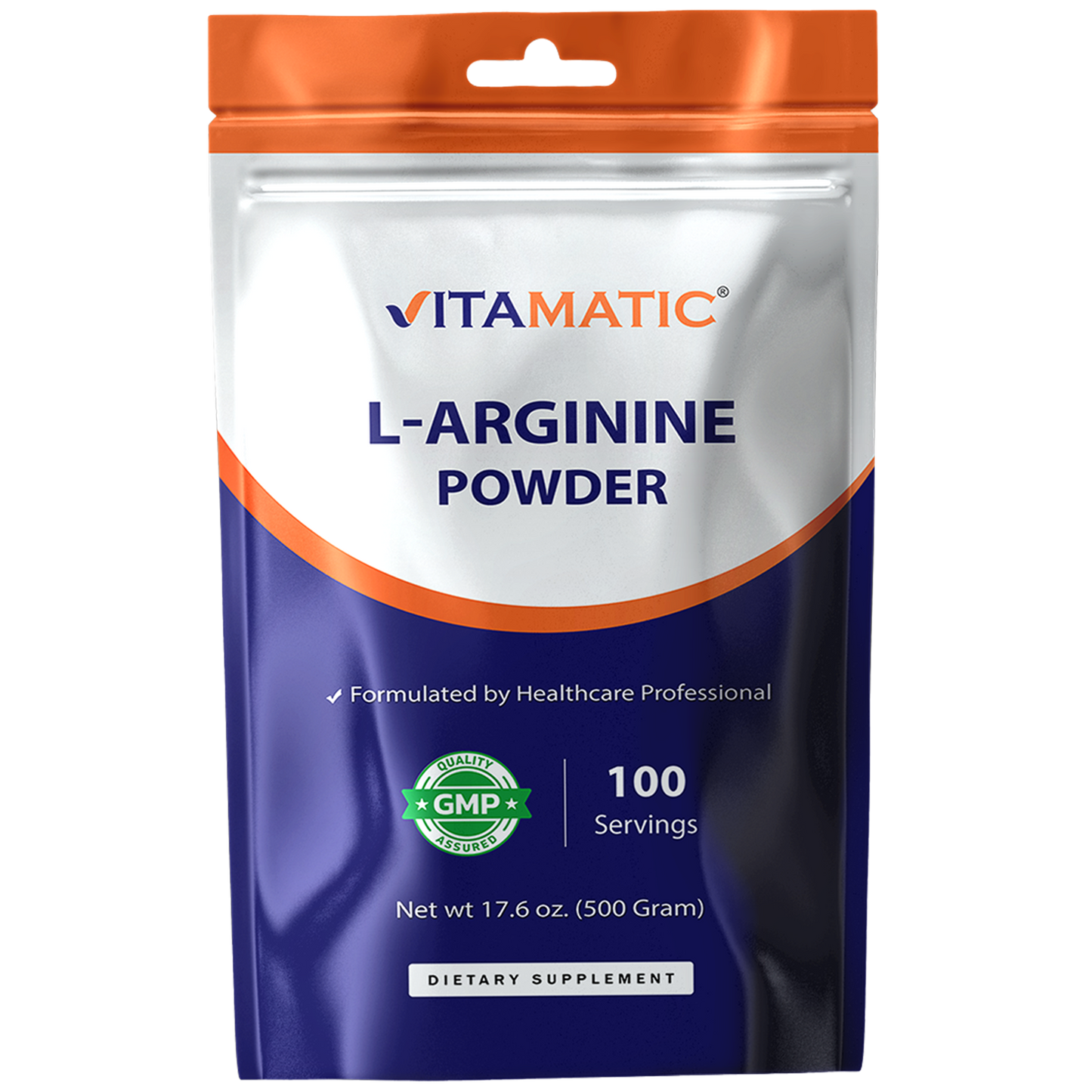 Vitamatic L-Arginine Pure Powder 500 Gram | Unflavored | Non GMO | Gluten Free | No Additives | 5000mg Per Serving | 100 Servings
