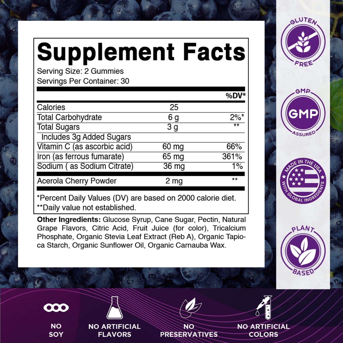 Vitamatic Iron 65mg with Vitamin C, 60 Gummies