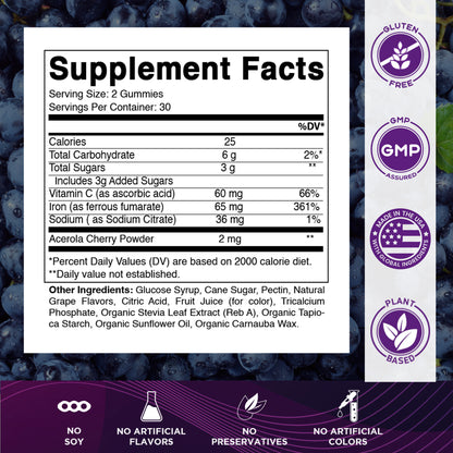 Vitamatic Iron 65mg with Vitamin C, 60 Gummies